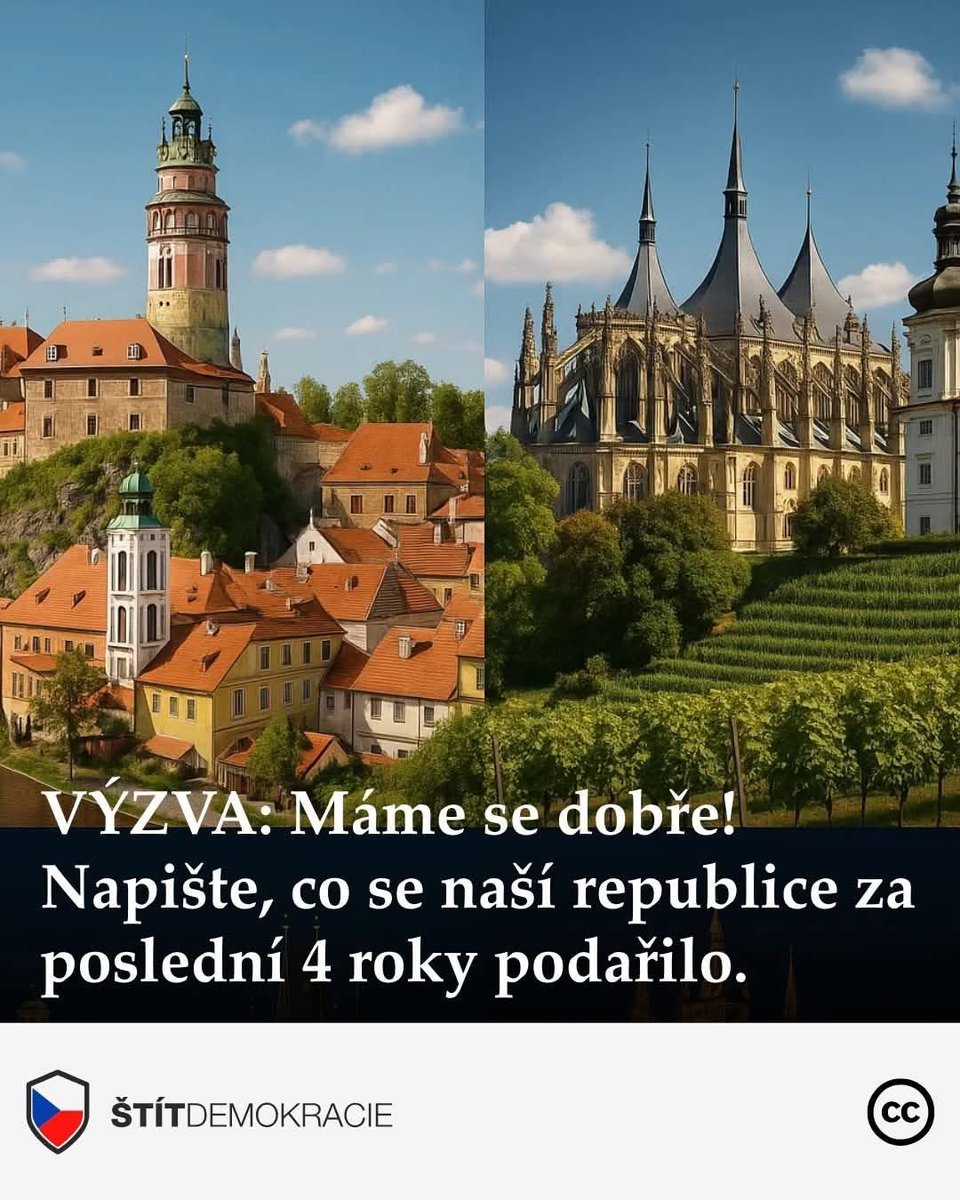MyChoiceCZ's tweet image. ‼️Výzva všem, kteří nesouhlasíte s tvrzením populistů, extrémistů a komunistů o tom, že je Česká republika 🇨🇿 v podstatě spálená země:

👇 Přidejte pod tento příspěvek komentář, ve kterém napíšete, co se naší republice za poslední 4 roky podařilo. ✅

Prosím repostujte. ❤️