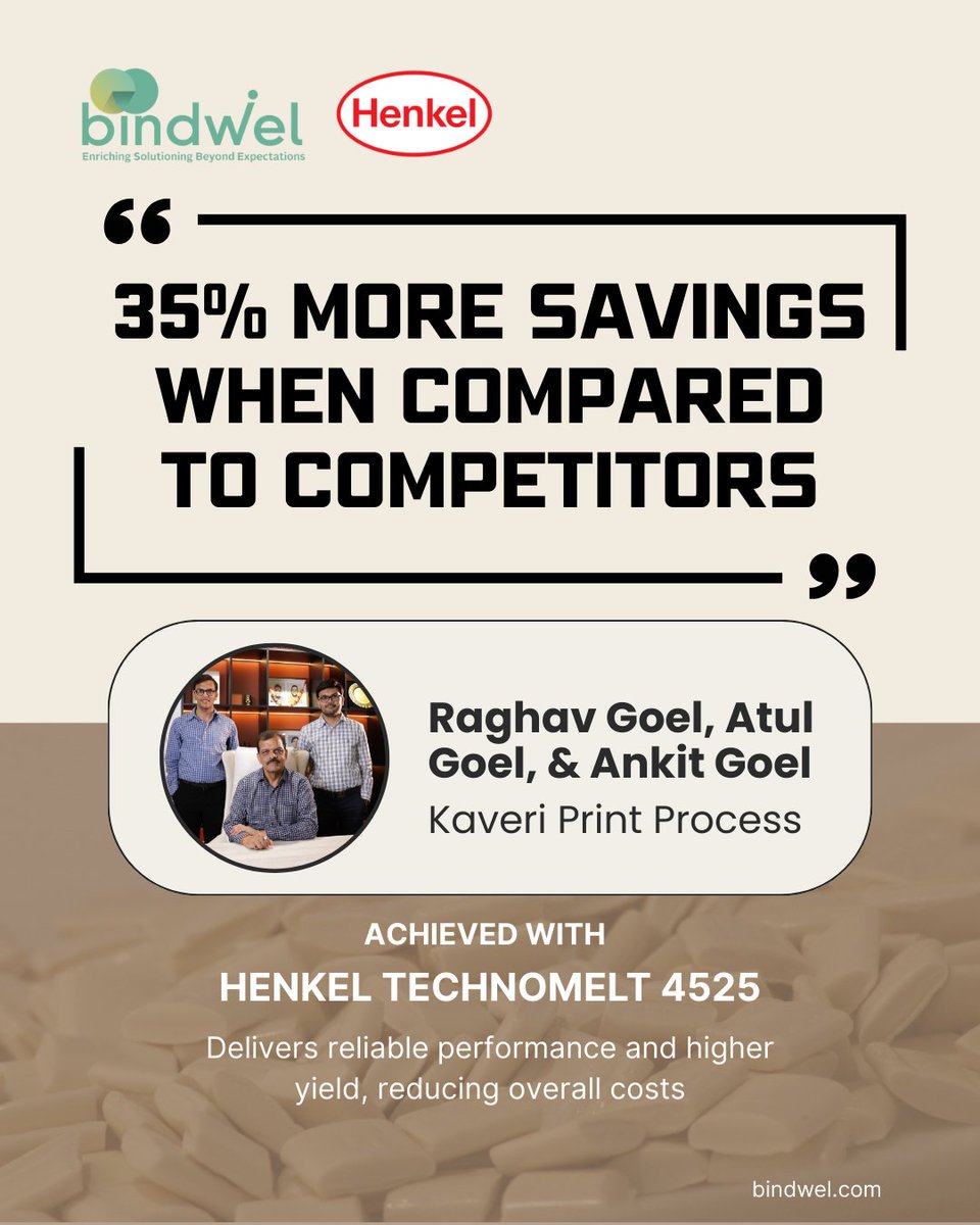 What if your biggest expense dropped by 35%? 🤯

Kaveri Print Process saw exactly that after switching to Henkel adhesive with Bindwel.
Less cost. Same quality.

👉 See how they did it.

#Bindwel #HenkelAdhesives #PrintBusiness