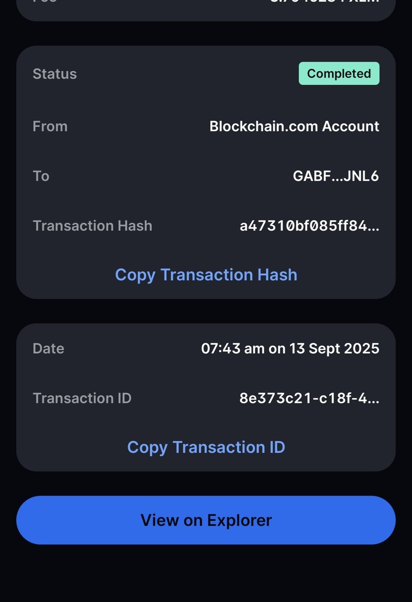 AhmadMusaAdams's tweet photo. @blockchain @PancakeSwap Dear @blockchain 
This is very unfortunate I withdrew my XLM with Memo and I didn't receive it while it's completed I checked the explorer and couldn't see the memo.

What's wrong with you guys. https://t.co/6aVrONuW7E