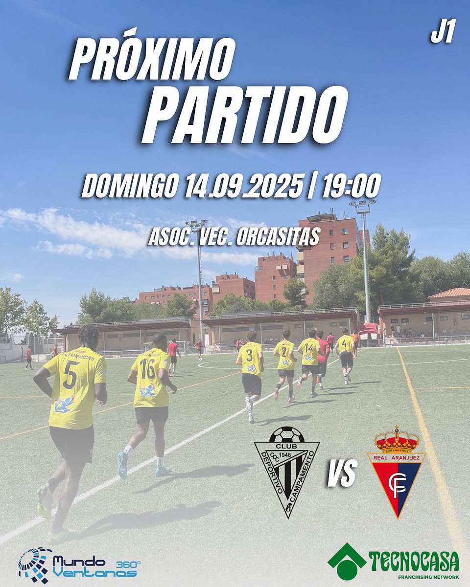 📆 ⚽️ DÍA DE PARTIDO | 

🆚 <a href="/realaranjuez/">Real Aranjuez CF</a> 

🗓️ 14/09/2025

🕢 19:00

📍 Asociación de Vecinos de Orcasitas

🎟️ 10€ entrada general | 0-16 años gratis

💳 Socios Proliga -50% 

🤝🏼¡Te esperamos! 

¡Un barrio, una ilusión! 🖤🤍🖤🤍