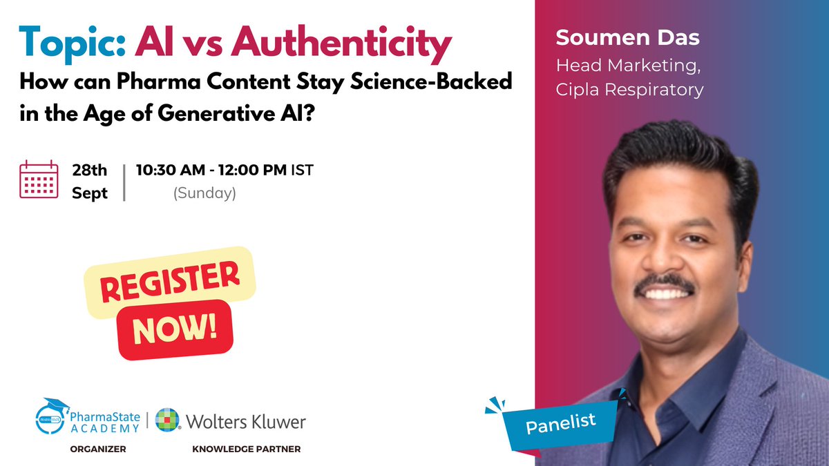 𝙈𝙚𝙚𝙩 𝙩𝙝𝙚 𝙋𝙖𝙣𝙚𝙡𝙞𝙨𝙩: 
𝗦𝗼𝘂𝗺𝗲𝗻 𝗗𝗮𝘀 - 𝙃𝙚𝙖𝙙 𝙈𝙖𝙧𝙠𝙚𝙩𝙞𝙣𝙜, 𝘾𝙞𝙥𝙡𝙖 𝙍𝙚𝙨𝙥𝙞𝙧𝙖𝙩𝙤𝙧𝙮

🔗 𝐑𝐞𝐠𝐢𝐬𝐭𝐞𝐫 𝐍𝐨𝐰 𝐭𝐨 𝐬𝐞𝐜𝐮𝐫𝐞 𝐲𝐨𝐮𝐫 🅵🆁🅴🅴 𝐒𝐞𝐚𝐭 - events.pharmastate.academy/ai-vs-authenti…