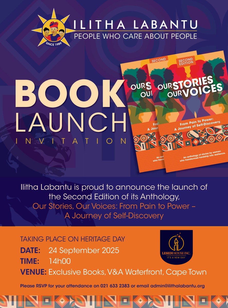 Join us on Heritage Day for the launch of the 2nd edition of Our Stories, Our Voices: From Pain to Power. Stories and reflections that honour the strength of women who turned pain into power.

📅 24 September 2025
🕑 14h00
📍 Exclusive Books, V&amp;A Waterfront
 #HeritageDay2025