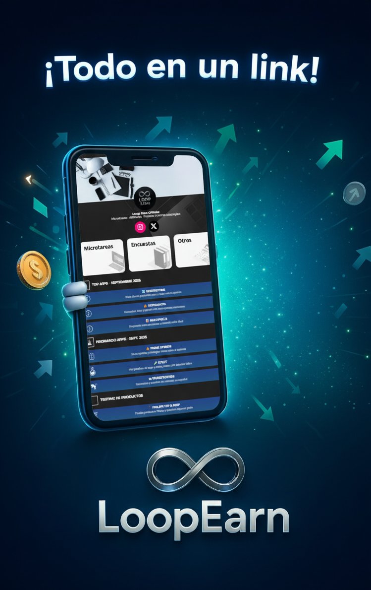 loop_earn's tweet image. ¿Cansado de perder tiempo saltando entre links y apps?  

🔗 Centraliza todo en un solo lugar con @Taplink_at

Aquí  taplink.cc/loop_earn tienes todas las plataformas de testing, #microtareas y encuestas que usamos en #LoopEarn 

And it’s just the beginning! #IngresosPasivos