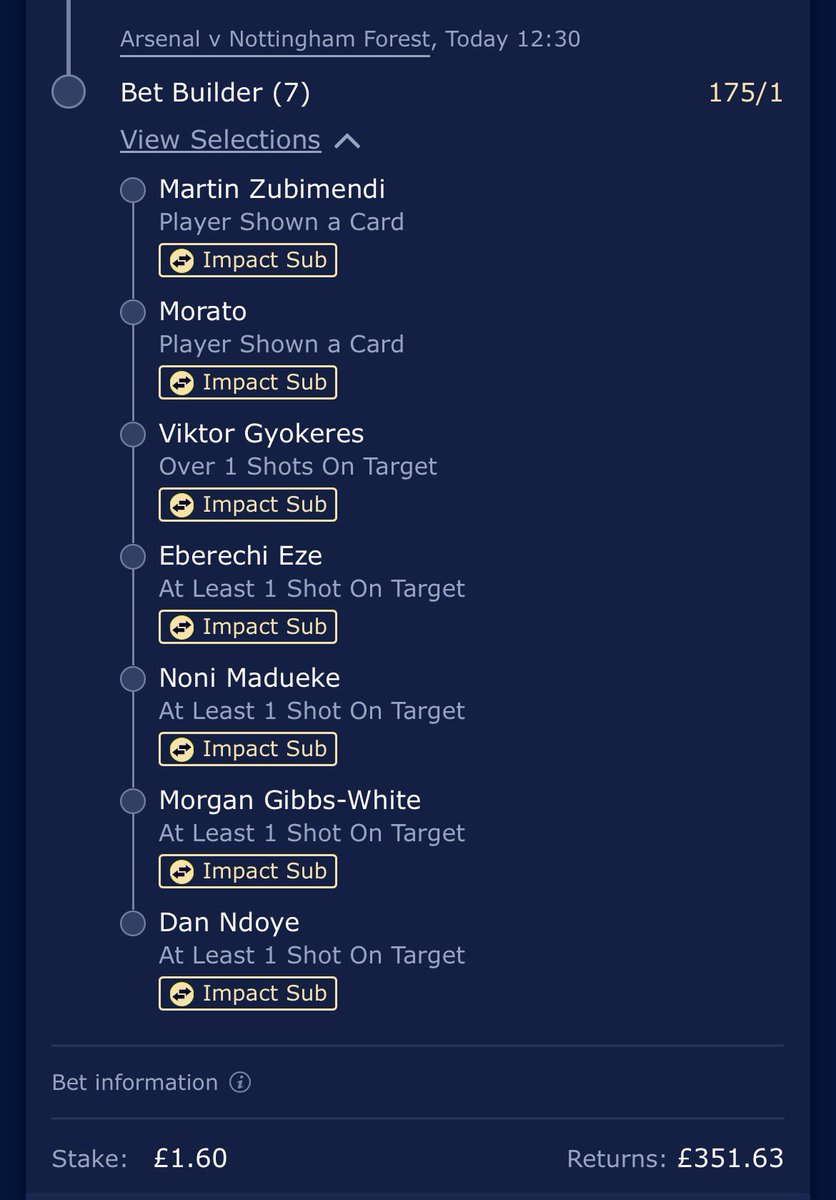 Big odds bonkers bet builder on #ARSNFO👇🏻