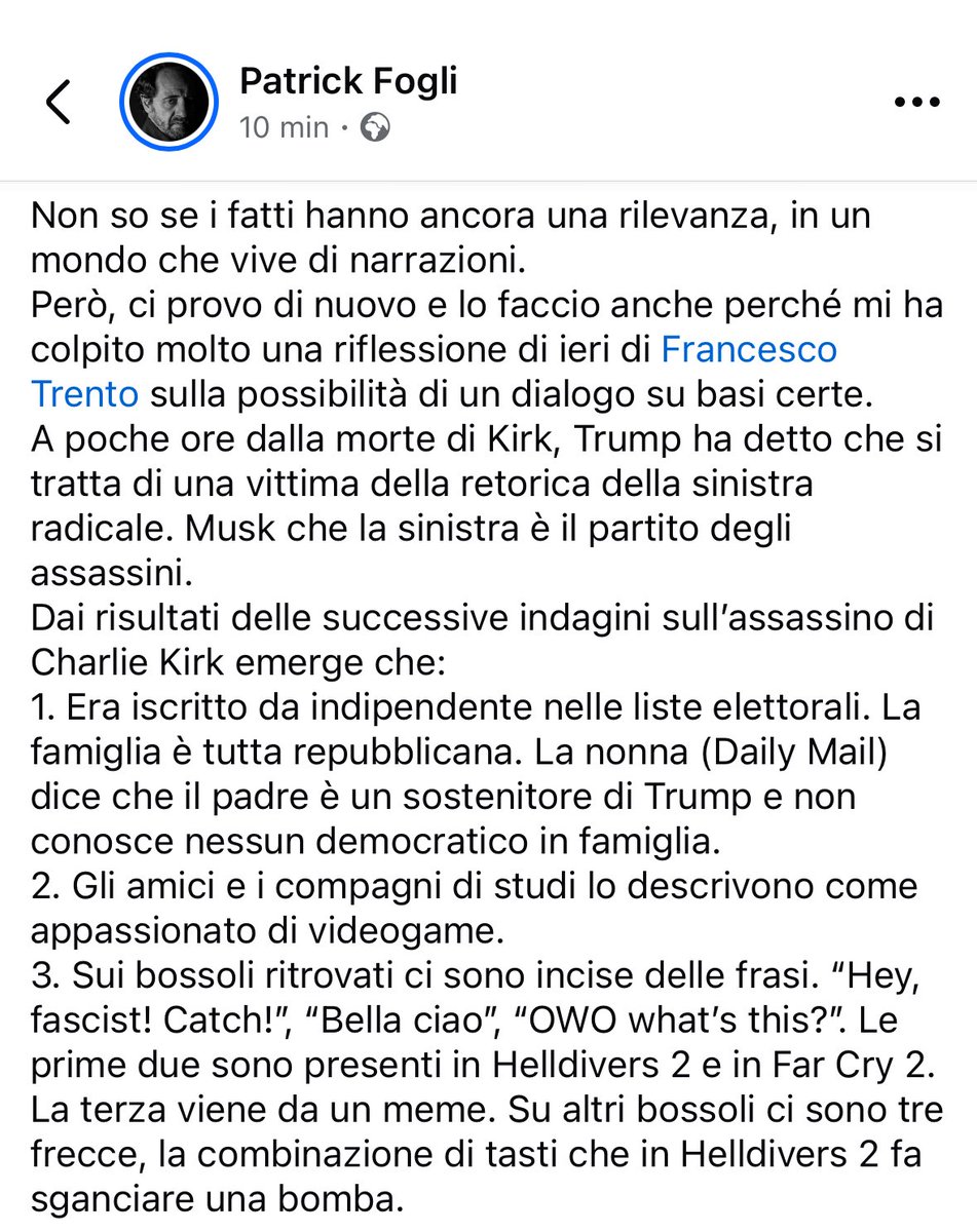 Non so se i fatti hanno ancora una rilevanza, in un mondo che vive di narrazioni […]
