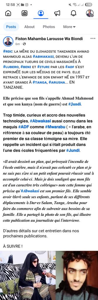 #RDC: #ʀᴅᴄ: ʟᴀ ᴍÈʀᴇ ᴅᴜ ᴅᴊɪʜᴀᴅɪꜱᴛᴇ ᴛᴀɴᴢᴀɴɪᴇɴ ᴀʜᴍᴀᴅ ᴍᴀʜᴍᴏᴜᴅ ᴀʟɪᴀꜱ #ᴀʙᴡᴀᴋᴀꜱɪ, ᴅᴇᴠᴇɴᴜ ʟ'ᴜɴ ᴅᴇ ᴘʀɪɴᴄɪᴘᴀᴜx ᴛᴜᴇᴜʀꜱ ᴅᴇ ᴄɪᴠɪʟꜱ ᴍᴀꜱꜱᴀᴄʀÉꜱ À #ʟᴜʙᴇʀᴏ, #ʙᴇɴɪ ᴇᴛ #ɪᴛᴜʀɪ ᴘᴀʀ ʟᴇꜱ #ᴀᴅꜰ ꜱ'ᴇꜱᴛ ᴇxᴘʀɪᴍÉE.