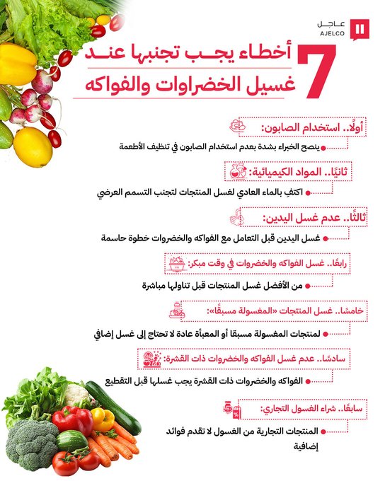 7 أخطاء يجب تجنبها عند غسيل الخضراوات والفواكه 