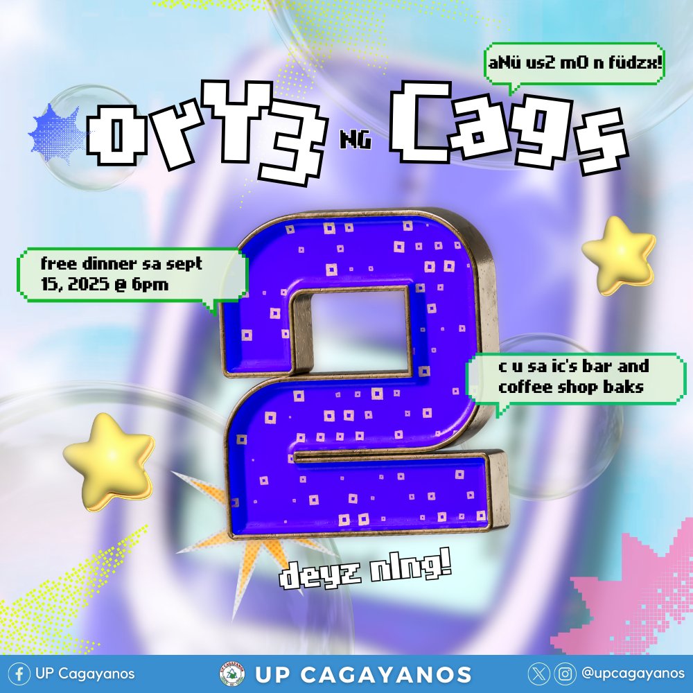 UPCagayanos's tweet photo. 🤙 𝘙𝘳𝘳𝘳𝘪𝘯𝘨𝘨 🤙 𝘙𝘳𝘳𝘪𝘯𝘨𝘨𝘨! 𝘏𝘢𝘪𝘪𝘪 𝘵𝘦𝘩, 2 𝙙𝙖𝙮𝙨 𝘶𝘯𝘵𝘪𝘭 𝘜𝘗𝘊 𝘖𝘙𝘐𝘌𝘕𝘛𝘈𝘛𝘐𝘖𝘕 ^^! 𝘔𝘢𝘬𝘢𝘬𝘢𝘥𝘢𝘭𝘰 𝘬𝘢 𝘣𝘢? Tara, sama kayo sa 𝗜𝗖’𝘀 𝗕𝗮𝗿 𝗮𝗻𝗱 𝗖𝗼𝗳𝗳𝗲𝗲 𝗦𝗵𝗼𝗽 𝘀𝗮 𝗦𝗲𝗽𝘁𝗲𝗺𝗯𝗲𝗿 𝟭𝟱, 𝟮𝟬𝟮𝟱 𝗻𝗴 𝟲 𝗣𝗠 :00 !! https://t.co/vKkepG78KE