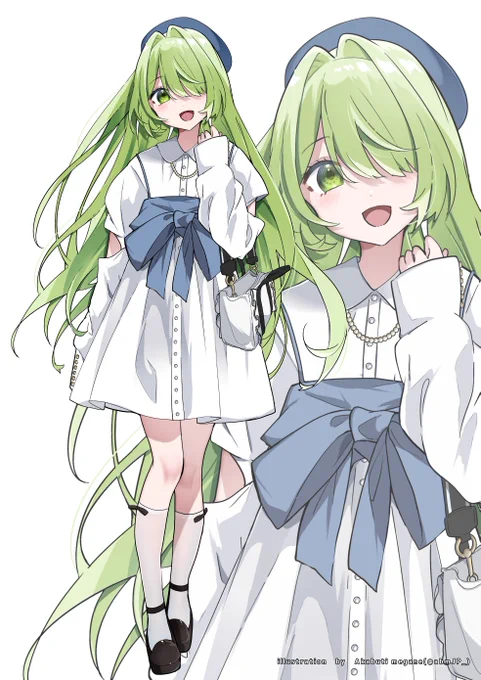私服イラスト企画・7人目 葉山みつきちゃん 大きなリボンのビスチェがかわいい キュートなシャツワンピコーデ ご参加ありがとうございました! #葉山あーと #イラスト企画