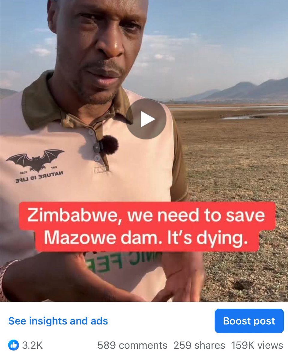 This video on Mazowe Dam has 160k views on Facebook, 162k on Tik Tok and only 4k on X. Does that make sense? My Facebook has always done ten times less views than my X, because I have more followers on X and I was softblocked for 8 years by Zuckerberg. Now my Facebook is beating