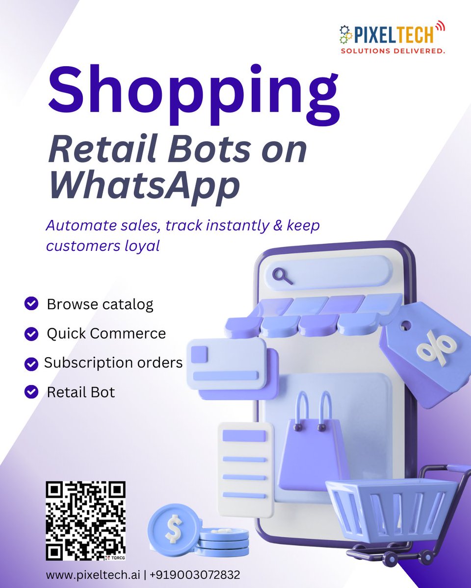 PixelTech_ai's tweet image. 🛒 Shopping made smarter with PixelTech Retail Bots on WhatsApp!
👉 Try it today at pixeltech.ai 🚀
No app downloads. No extra steps. Just seamless shopping experiences for your customers—right where they chat daily!
#PixelTech #RetailBots #WhatsAppBusiness #Retail