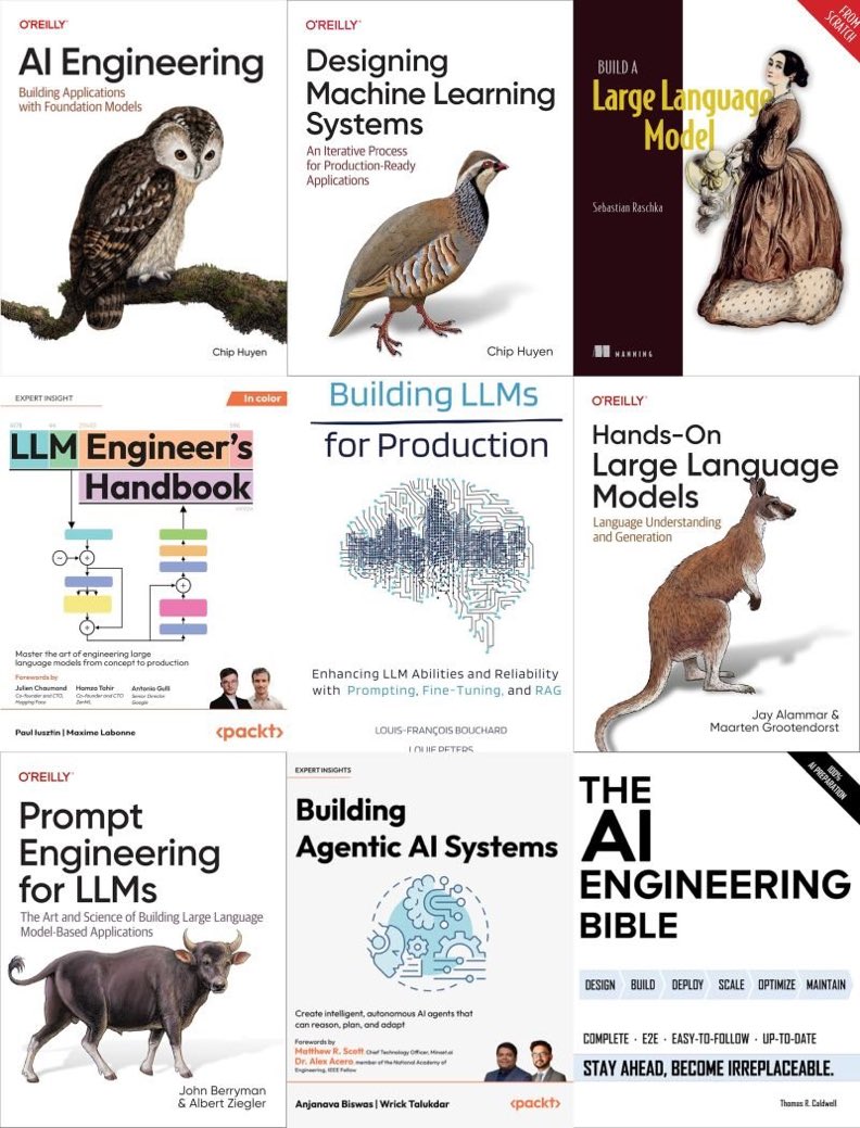 techwith_ram's tweet image. AI is moving faster than any field in tech.

Most tutorials stop at “training a model.” But real AI engineering is about deploying, scaling, and monitoring.

9 AI Books, everyone should try:

1️⃣ AI Engineering by Chip Huyen
2️⃣ Designing Machine Learning Systems by Chip Huyen
3️⃣…