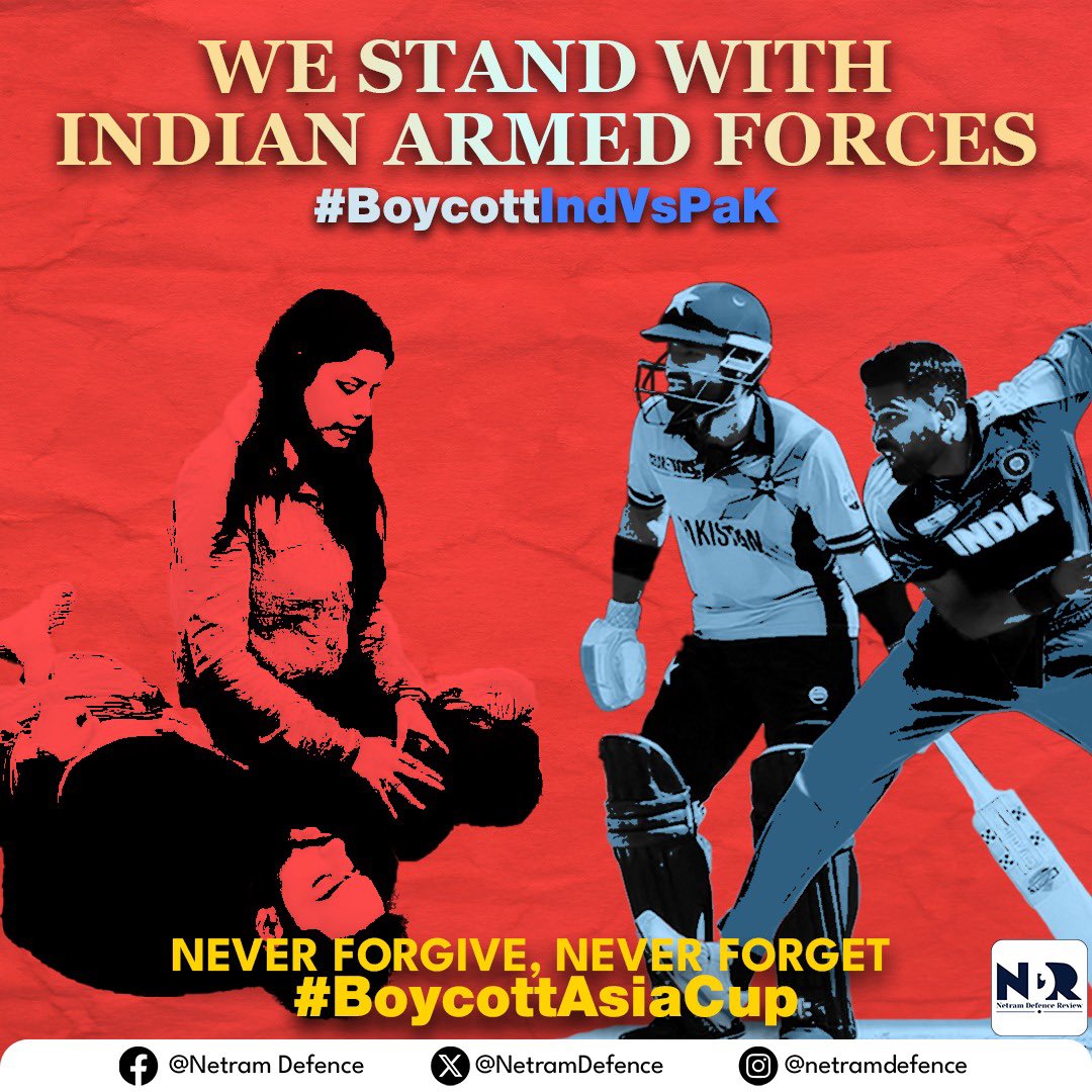 Manik_M_Jolly's tweet photo. The India-Pak match is a blot on our fight against terror and an insult to sacrifices of Indian soldiers. It’s been days that a few of us have been raising their voices against this step by @BCCI, sponsors, players  and promoters. Just a thank you 🫡 post to those who are keeping this fight on relentlessly:
@major_pawan 
@TinyDhillon 
@ajeetbharti 
@megirish2001 
@Incognito_qfs 
@vijaygajera 
@wokeflix 

Maybe missed a few others. And not listing the ‘jumping on trend influencers and timepass politicians’. But thanks to all others too. Hope someone wakes up to reality ! 🙏

Jai Hind 🇮🇳