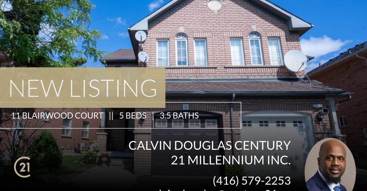 CD_Realtor's tweet image. 📍 New Listing 📍 Take a look at this fantastic new property that just hit the market located at 11 Blairwood Court in Brampton (vales Of Castlemore). Reach out here or at (416) 579-2253 for more information

Calvin Douglas 
Cent... homeforsale.at/11_BLAIRWOOD_C…