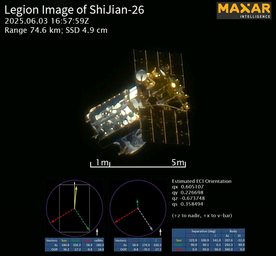 Eurekablog's tweet photo. Por ejemplo, el pasado junio Maxar publicó una foto del Sijian 26. Y en el pasado hemos visto imágenes de la Estación Espacial China y la ISS https://t.co/kiFqt9WrGr
