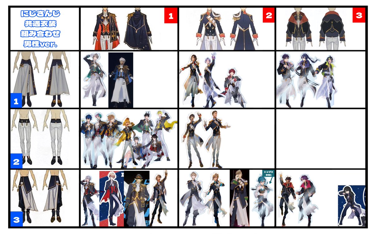 🌟にじさんじ共通衣装組み合わせ表🌟 自分用まとめ ✍️追加： #SitR