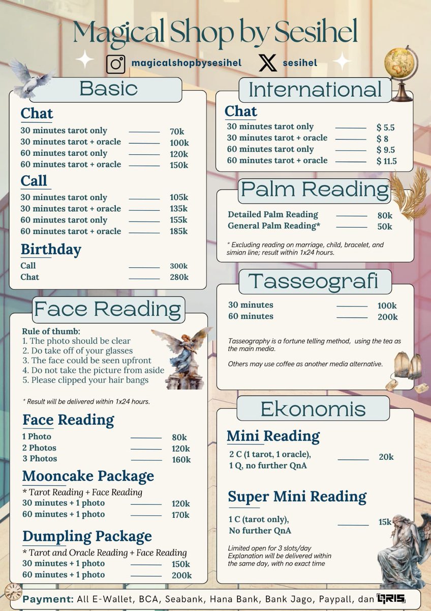 Kamu perlu jasa tarot reading? Atau mungkin face reading, palm reading? Atau jasa lainnya? 🫣

Nah, pas banget nih! Langsung aja DM <a href="/urmagicsolution/">magicalshopsesihel (Sesihel move sini - mt aft dm)</a> <a href="/sesihel_/">Sesihel (Nganu (?) Part kesekian)</a> <a href="/baechukimchiii/">Nganu (?) Part 2 - Tarot Reader</a> for more info yaaa! Please chat WA or tele for faster respond yaaa ✨️ 

#zonauang #zonaba #zonabu