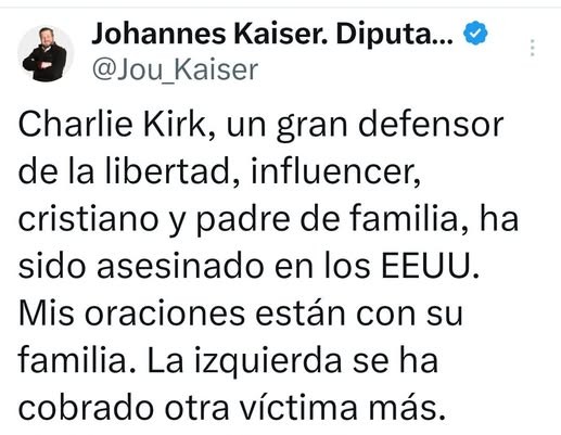 andres20ad's tweet photo. Avísenle al fascista de Kaiser que quien mató a Charlie Kirk, no era de izquierda, sino republicano, donante de Trump, cristiano evangelista, amante de las armas y homofóbico. Es decir, alguien de derecha que, si viviera en Chile, lo estaría apoyando a él, al imbécil de Kaiser. https://t.co/qZ7RpEK2sq