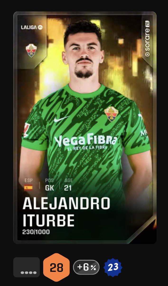 ¡Felicidades <a href="/DeNiroElcheFans/">deniroshi.ron 🌴⚡ Robert Deniroshi</a> 😏!

Si el Espanyol gana este Lunes, para celebrar las rachas de nuestros equipos, te regalo esta carta Shiny 😉

#Sorare #LALIGA #RCDE #ElcheCF