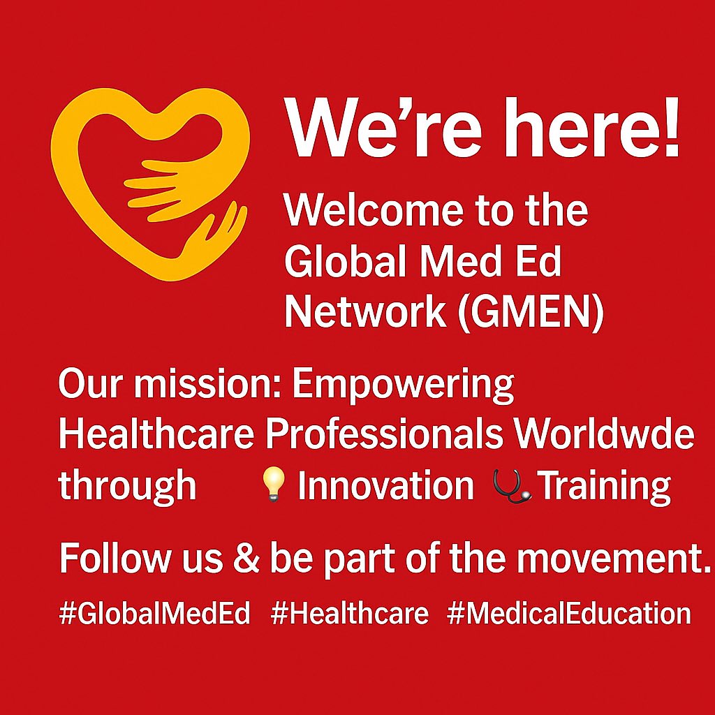 🌍✨ We’re here!
Welcome to the Global Med Ed Network (GMEN)

Our mission: Empowering Healthcare Professionals Worldwide through
📚 Education | 💡 Innovation | 🩺 Training

➡️ Join us as  as we help transform healthcare globally.

#GlobalMedEd #Healthcare #MedicalEducation