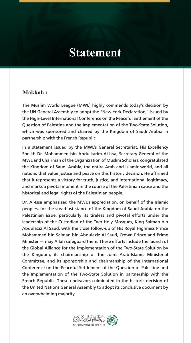 Statement from the #MuslimWorldLeague: