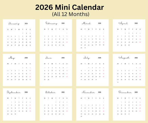 kattwinson's tweet photo. 🎁 Looking for a budget-friendly yet thoughtful gift?  
Our 2026 Mini Calendar Printable fits any journal or workspace.  
3x3" monthly cards + A4 &amp; US Letter layouts.  
Cute, compact &amp; practical!  
Download instantly 👉 https://t.co/pVwk5lXyz3  
#PrintableCalendar #2026Planner https://t.co/XMtAE29pO7