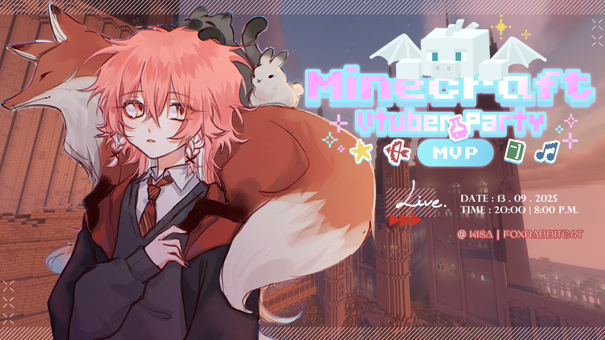 foxrabbitc4t's tweet photo. [🦊Live | Minecraft Vtuber Party 2025] 
สวัสดีนะขอนั่งด้วยได้มั้ย ที่อื่นเต็ม

🐰 20:00 น. | 8:00 PM
🐱 13 . 9 . 2025
▹ https://t.co/YN5TmX23Hw

ละกลับมาจริง🫰💕

#FoxRabLive #VtuberTH #MVP_2025 https://t.co/09TC7MnUzP