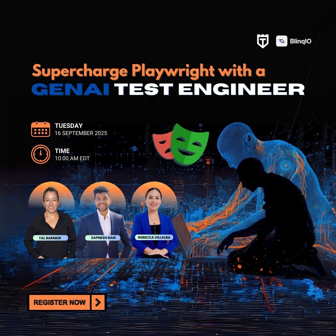 More #Playwrighttests shouldn’t mean more headaches.🤒 Discover how #GenAI writes, maintains, and repairs scripts while you focus on delivering features faster. Sign up for our new webinar now. 👉  testguild.com/webinar-superc… @talbarmeir <a href="/BlinqIo/">Blinq.io</a>