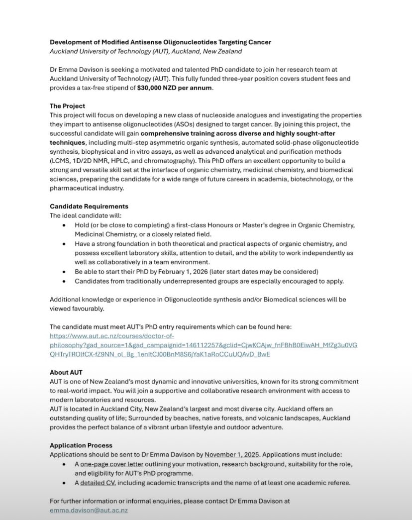 Fully-funded PhD postion in New Zealand for those with background in Chemistry, Organic Chemistry, Medicinal Chemistry or closely related fields. If you have a first class, you can apply.