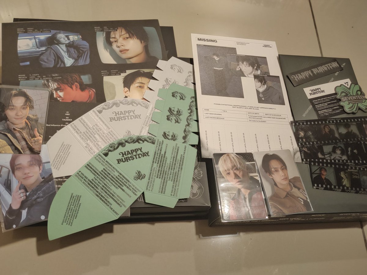 AlyJonJon's tweet photo. Selling seventeen 5th album Happy Burstday new escape version with the8 missing info. PC are dino, Joshua,jun and SK. Price RM25

Seventeen Japan 4th single album carat version with Vernon PC, price RM50

Seventeen Japan 4th single album only, price rm10 https://t.co/zR5n78bDwF