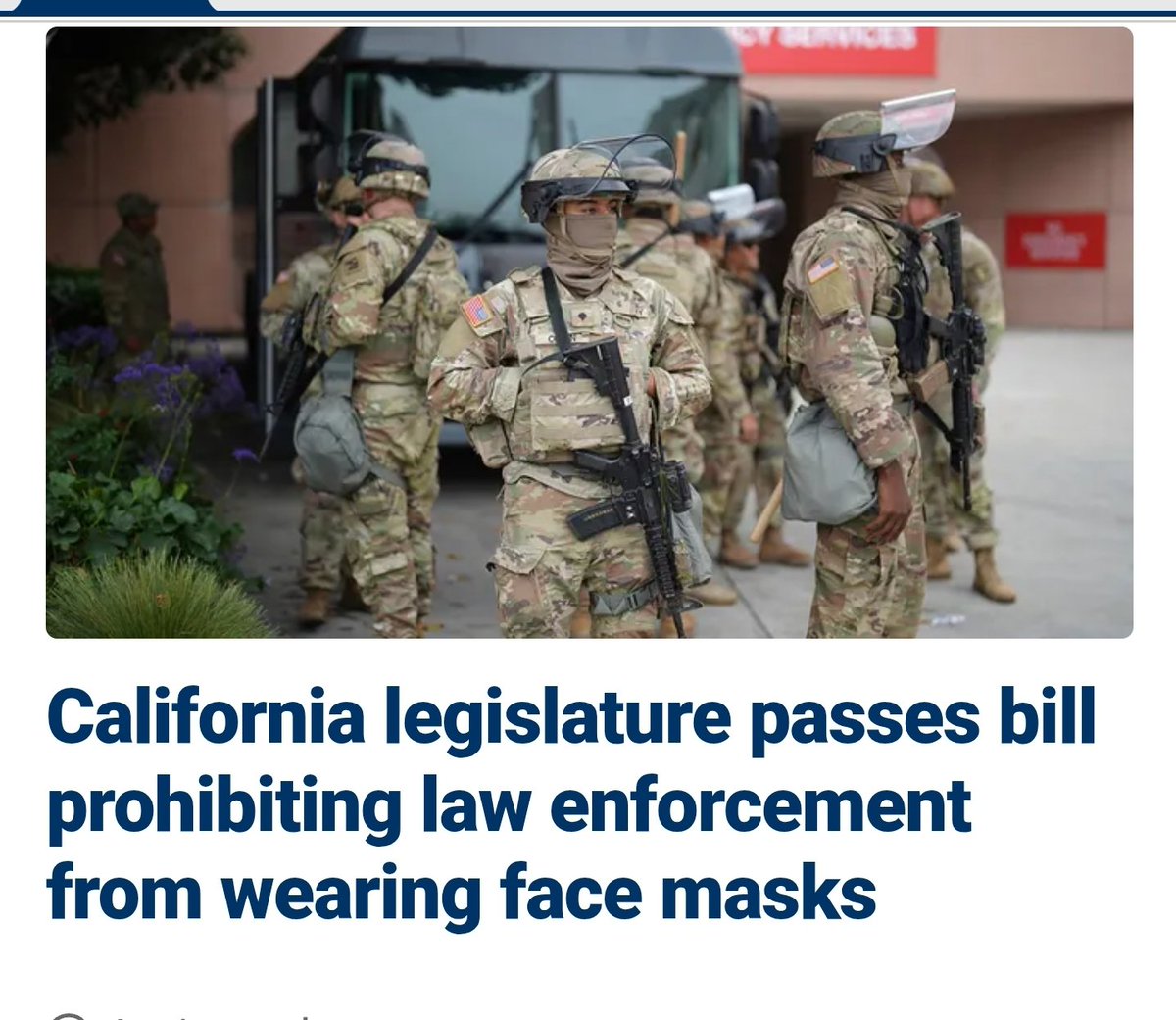 California....land of looney...
Just a few short years ago masks were mandated for every public servant....beyond stupid....