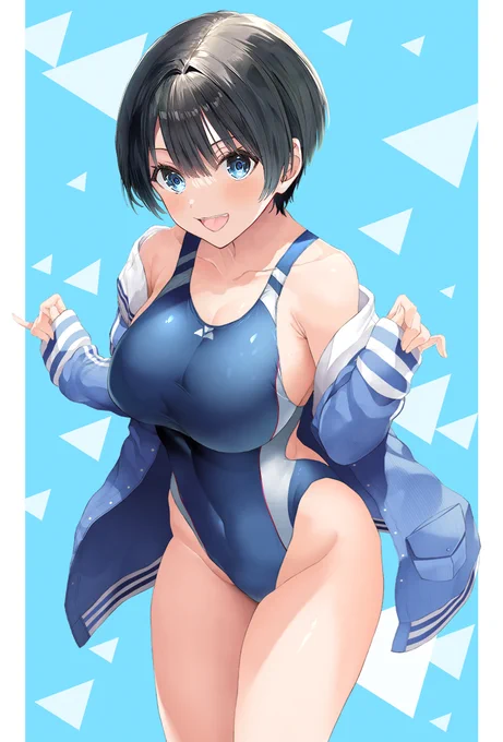 ボーイッシュな娘(競泳水着ver)描きました～('▽`)