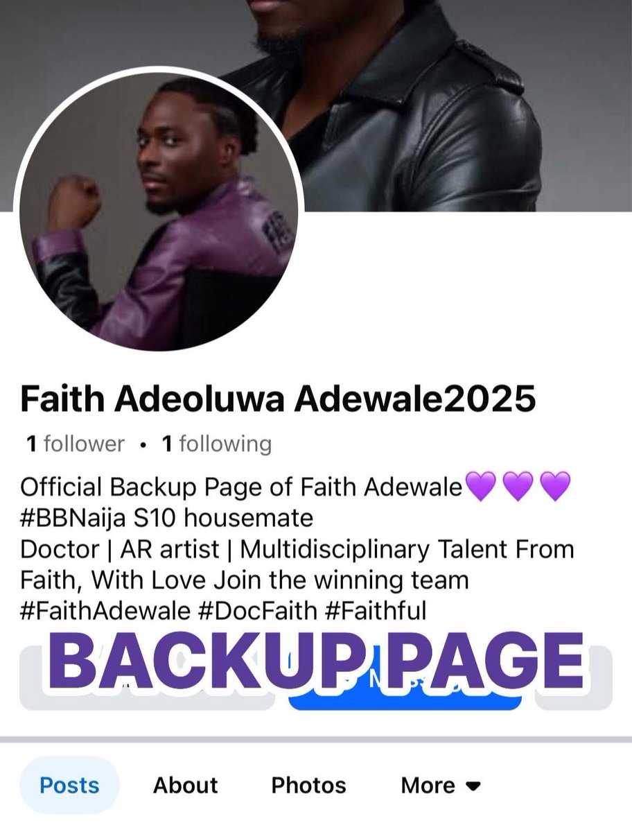 Hello Faithfuls💜, our main page on Facebook Faith Adeoluwa Adewale  with 34k followers have been restricted and while we are working so hard to get it back. We have created an official backup page. 

Kindly spread the word and Follow🙏💜💜

facebook.com/profile.php?id…

#BBNaija
