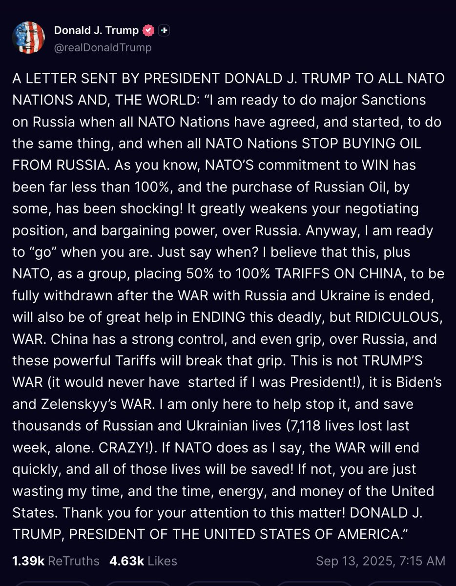 📉KOBEISSI: Trump: La NATO pronta a sanzioni contro la Russia e dazi elevati sulla Cina