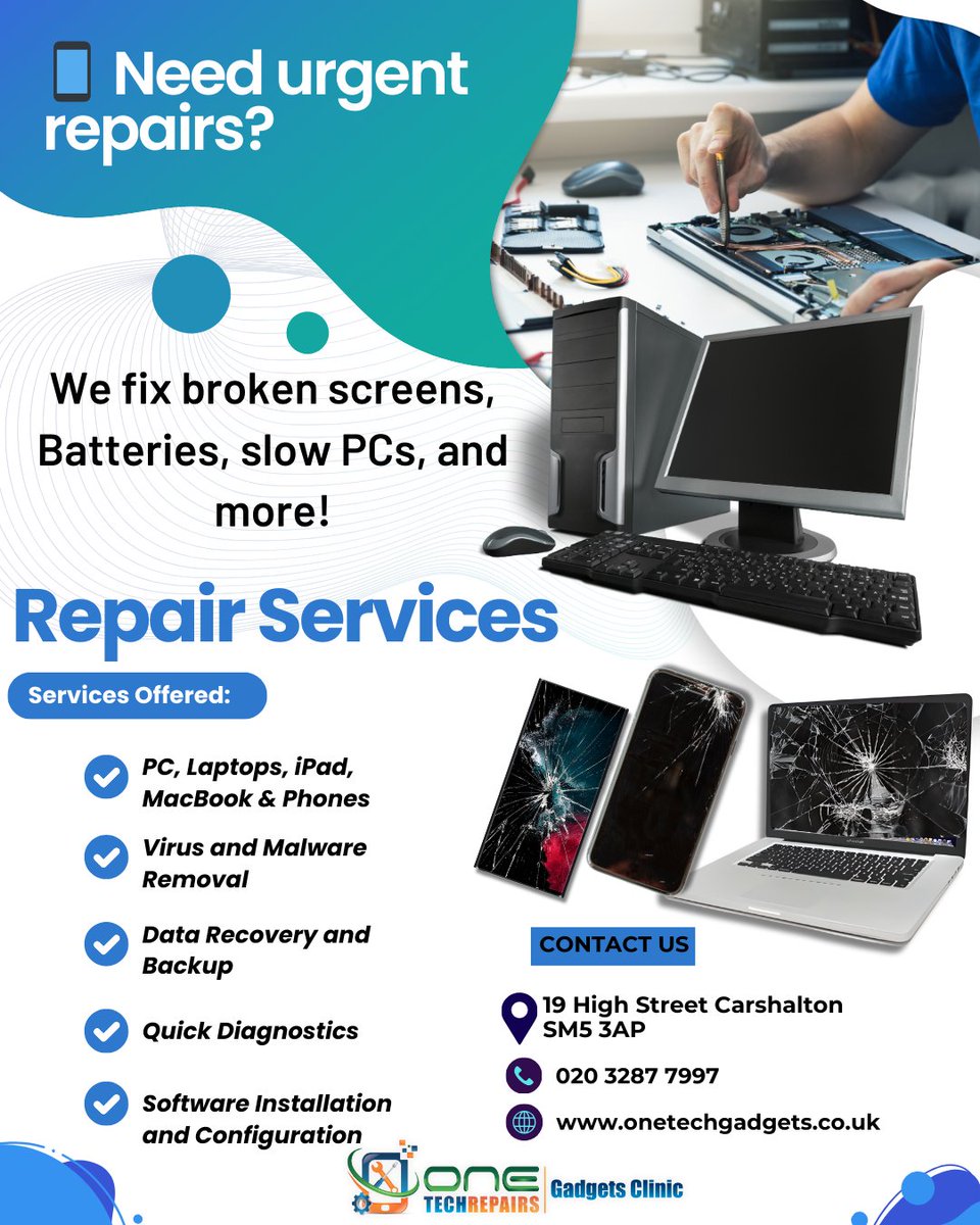 OneTechGadgets's tweet image. 🛠️ Cracked iPhone or Samsung screen?

Walk in today for fast mobile repair services in our #Carshalton Store. We&apos;re right next to Domino&apos;s Pizza 🍕 
Contact Online 🔗vhttps://bit.ly/49tBv6S

#iPhoneRepair #SamsungFix #phonerepair #OneTechRepairs #sutton #Wallington