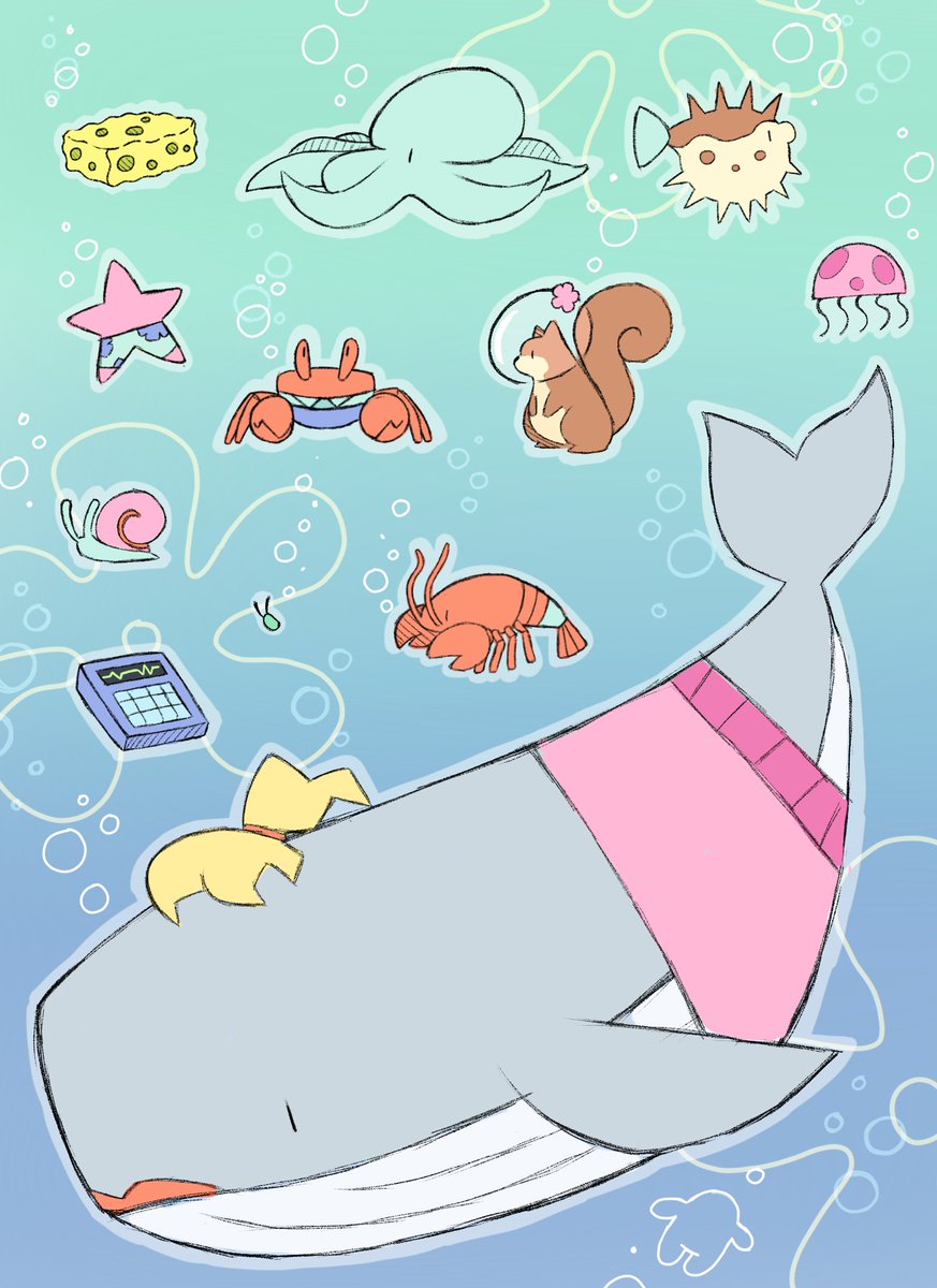 PaulDrawsArt's tweet image. Just some totally normal sea creatures, and a calculator, and a squirrel