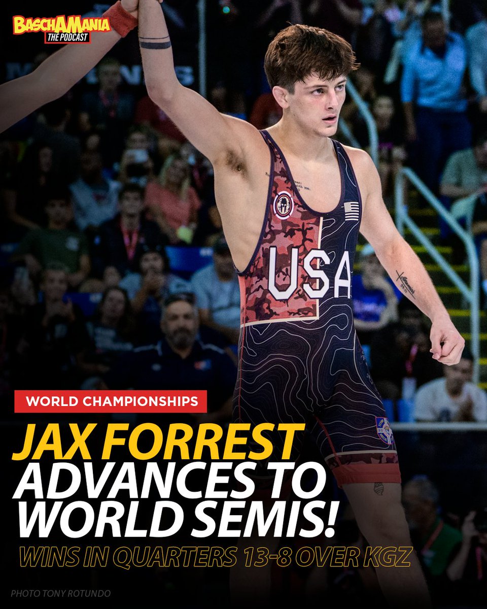This kid can wrestle!  Jax Forrest, the 18 year-old, headed to the World Championship Semis after a 13-8 win in the Quarters over KGZ.  1pm EST on Flo.