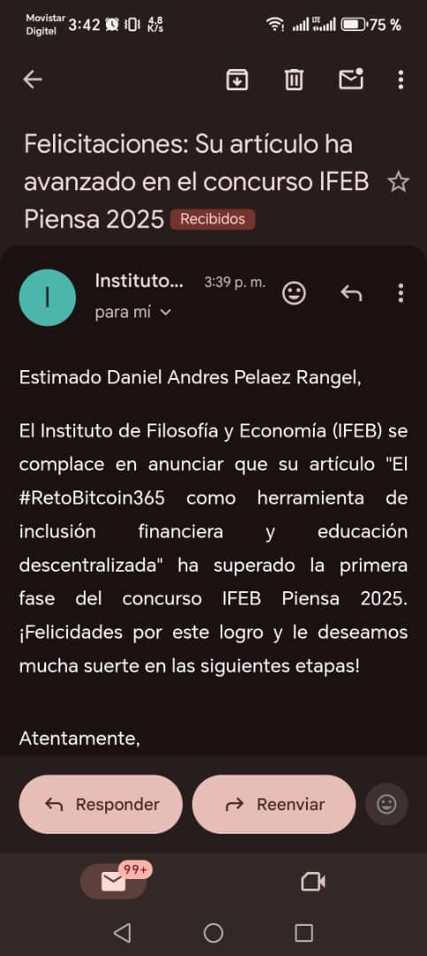 SoyDanielP2P's tweet photo. Hace un par de meses, nos llegó la invitación para participar en un concurso literario sobre Bitcoin en español.

Decidimos participar y presentar como caso de estudio nuestra iniciativa del #RetoBitcoin365 y hace unos pocos días, recibimos un correo para notificar que habíamos superado la primera fase del concurso.

Este resultado parcial es definitivamente un triunfo para toda la comunidad del #RetoBitcoin365 por lo que deberíamos celebrarlo, disfrutarlo y agradecer a todos por consolidar esta comunidad y convertirla en un movimiento indetenible!.
@IFEBitcoin