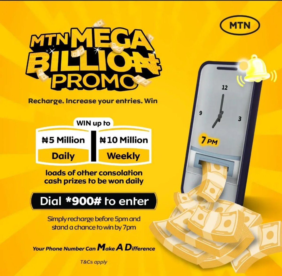 “Hello, am I speaking with Gideon?
Great! My name is Temi, I am calling from MTN Nigeria to let you know you just won ten million naira in the ongoing #MTNMegaBillionPromo”.

Next minute I woke up and screamed. 

Make I sharply dial *900# Recharge, accumulate points, wait for the