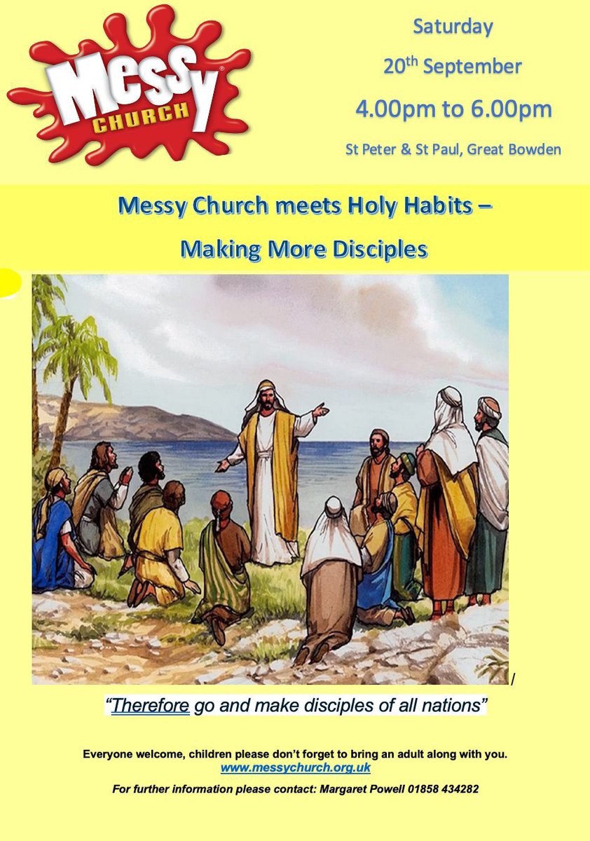 Messy Church at St Peter &amp; St Paul, Great Bowden Church

Next Saturday 

Saturday 20th September 4-6pm

Worship, crafts, games and food
No needs to book

(Children must be accompanied by an adult)

#Harborough #church #fun #children #families #schoolholidays #messychurch
