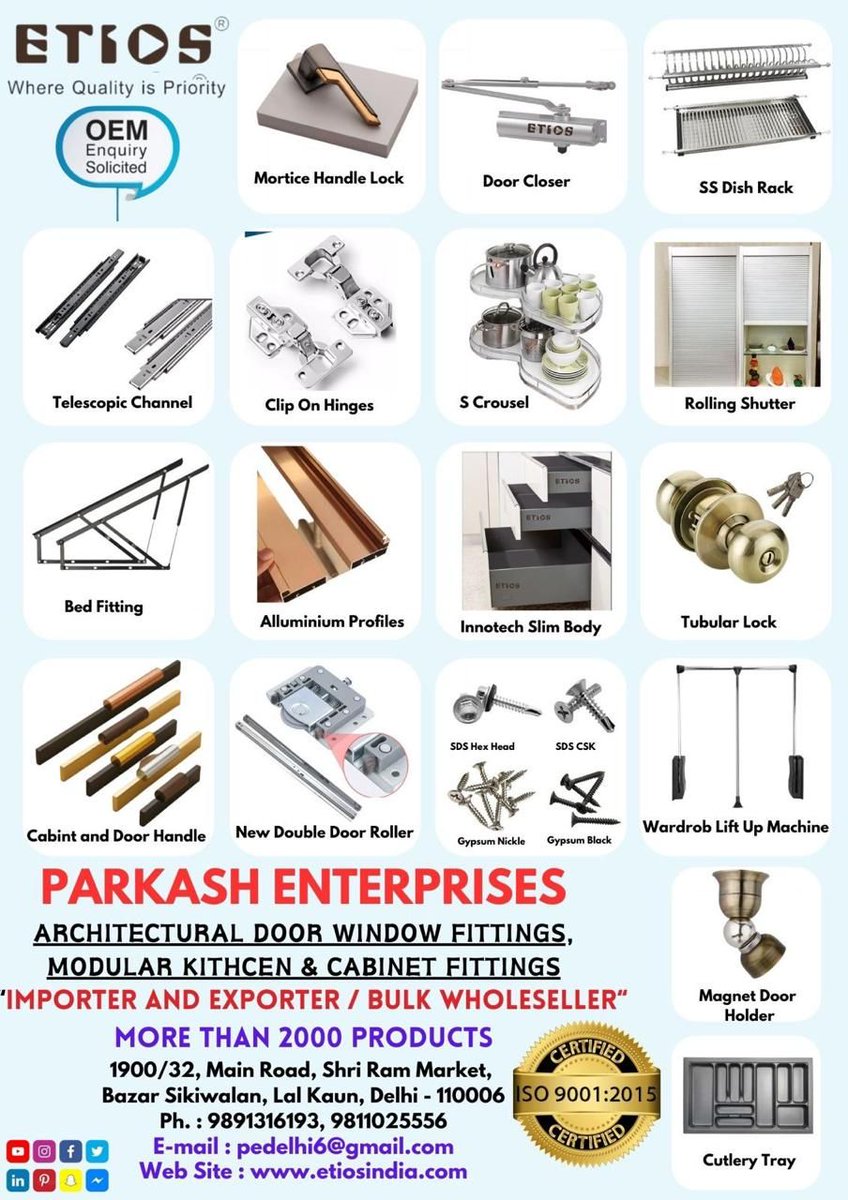 PrakashEnterp10's tweet image. Prakash Enterprises #multipurposelock  l#wardrobeaccessories #follow #kitchenaccessories #hardwarestore #hardware #door #windows #fitting *Prakash enterprises Delhi * https://etiosindia.com+91 9891316193