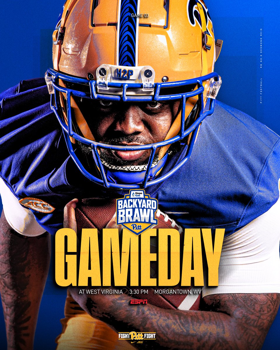 Pitt_FB's tweet image. The 108th BACKYARD BRAWL

🆚 West Virginia 
⏰ 3:30 PM
📺 ESPN

pittsburghpanthers.com/fbgameday