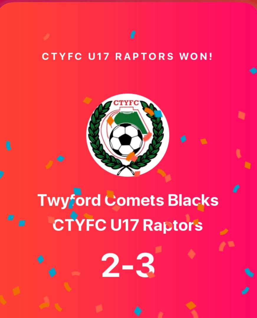 CTYFC Raptors U16 2024/25 (@ctyfcr) on Twitter photo Early start today for our first EBFA away game, against Twyford Comets. Slow start saw us 2-1 down at HT…..came back very strong in the 2nd to equalise then seal the winner with 20 mins to go. 🙌🏻  <a href="/CTYFC1973/">CTYFC</a> Early start today for our first EBFA away game, against Twyford Comets. Slow start saw us 2-1 down at HT…..came back very strong in the 2nd to equalise then seal the winner with 20 mins to go. 🙌🏻  <a href="/CTYFC1973/">CTYFC</a>