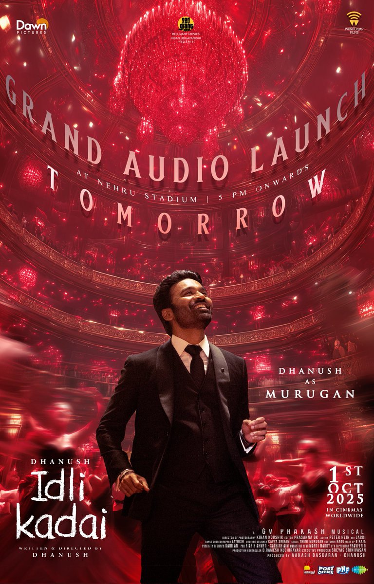 It's time for MURUGAN's entry 🔥

<a href="/dhanushkraja/">Dhanush</a> sir to light up Nehru Stadium tomorrow - the grand audio launch begins at 5PM🧨🏟️

#IdliKadai in theatres from the 1st of October ♨️

#IdliKadaiCharacterIntroduction