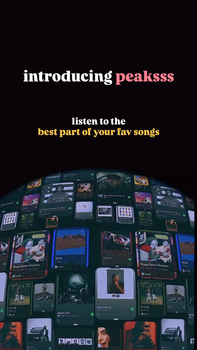 here’s a fun tool to satisfy your brain’s craving for instant gratification

skip the buildup - just search any song of your choice and jump straight to the peak part that hits different

try peaksss today - peaksss.vercel.app