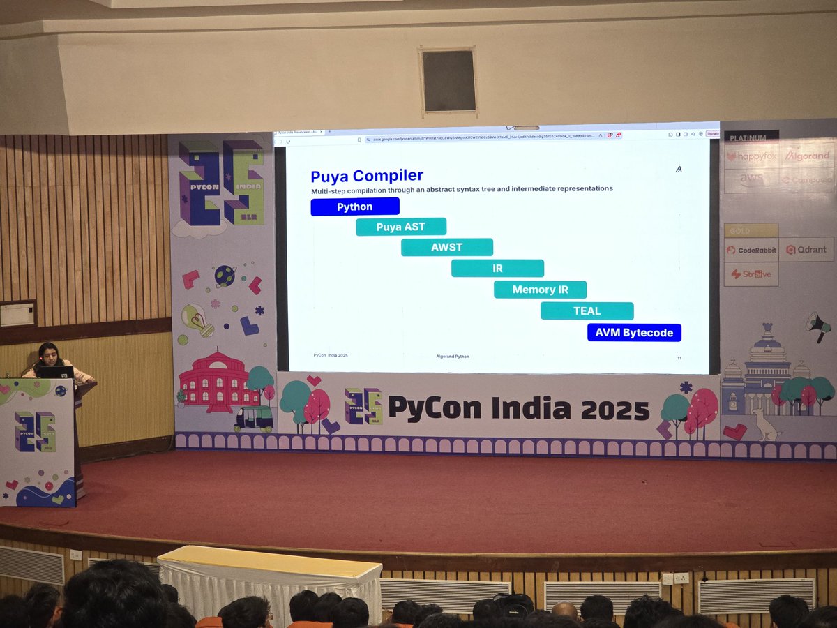 pyconindia's tweet image. Astha Yadav delivered a talk titled &quot;Algorand Python: Next-Gen Smart Contracts Made Simple&quot; at #PyConIndia2025.