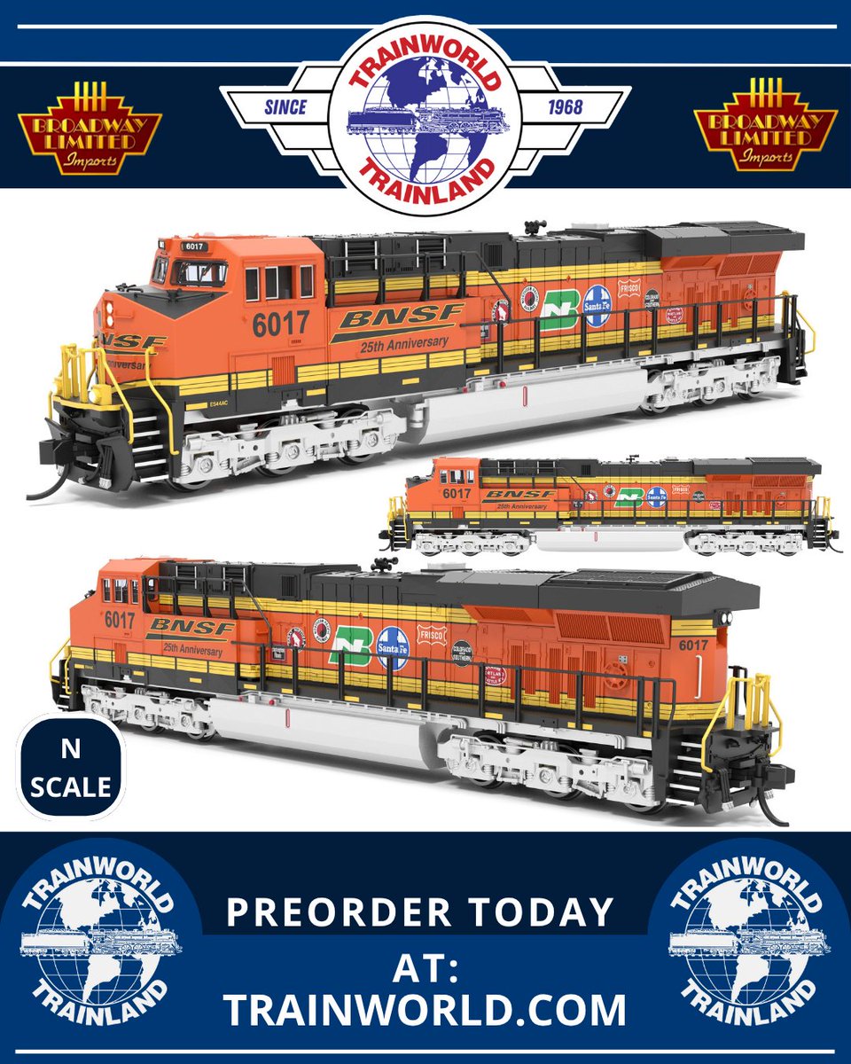 Trainworld's tweet photo. Many phenomenal paint schemes are coming to the ES44AC engines in N scale from @BLITrains, lots of fancy and heritable schemes to choose! 🤩
PreOrder today at https://t.co/1RAdwL6qNr! https://t.co/FhnEVXiioR
#broadwaylimited #nscale #ES44AC #diesel #preorder #trainworld #trainland #modeltrains #trains #modeltrain #modeltrainlayout #modeltrainhobby #railfan #toytrain #toytrains #trainset #trainsets #ridewithtrainworld
