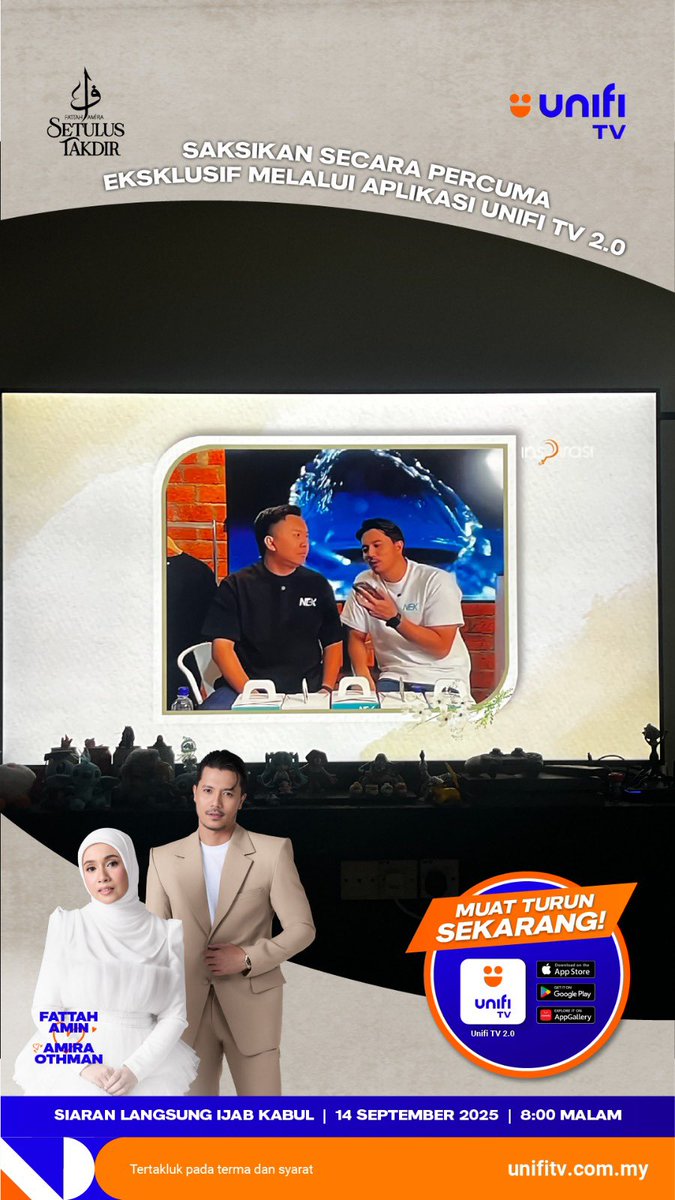 analeyy_'s tweet photo. Sumpah macam mimpi weh 🥹
Akhirnya boleh tengok Fattah &amp; Amira nikah LIVE 💍
📌 14 Sept, 8PM eksklusif kat #UnifiTV 2.0 app!

🔥 Setulus Takdir on now!
👉 Download FREE: https://t.co/F6QrO9C9TU

#WeddingOfTheYear #SetulusTakdirFattahAmira https://t.co/iNKlZ69LhN