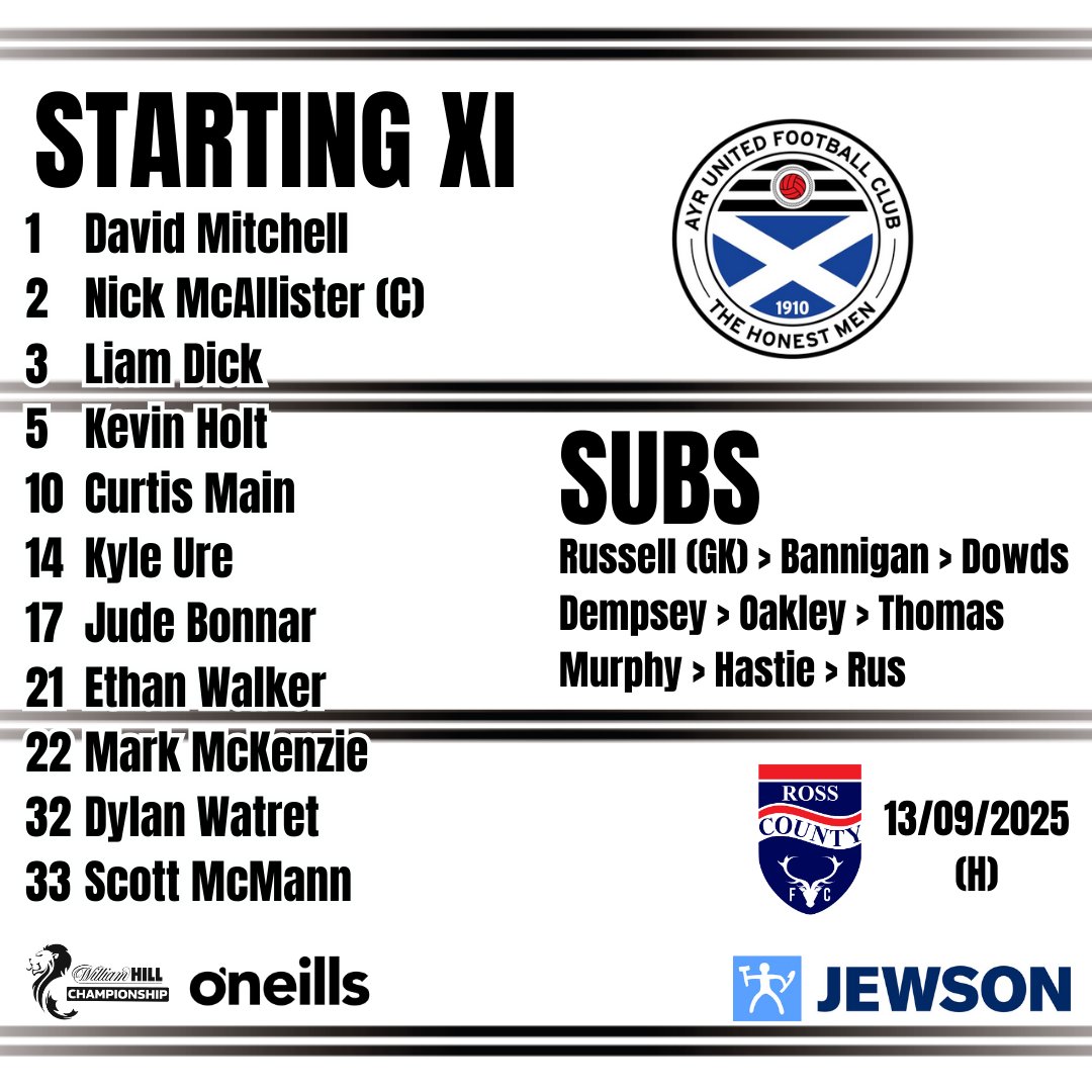 AyrUnitedFC's tweet image. Your Ayr United line up for today's match.

Ben Dempsey, Anton Dowds and Jamie Murphy return to the squad following injury.

Leon King misses out as he continues to work towards match fitness. Shaun Want misses out due to injury.

#WeAreUnited
