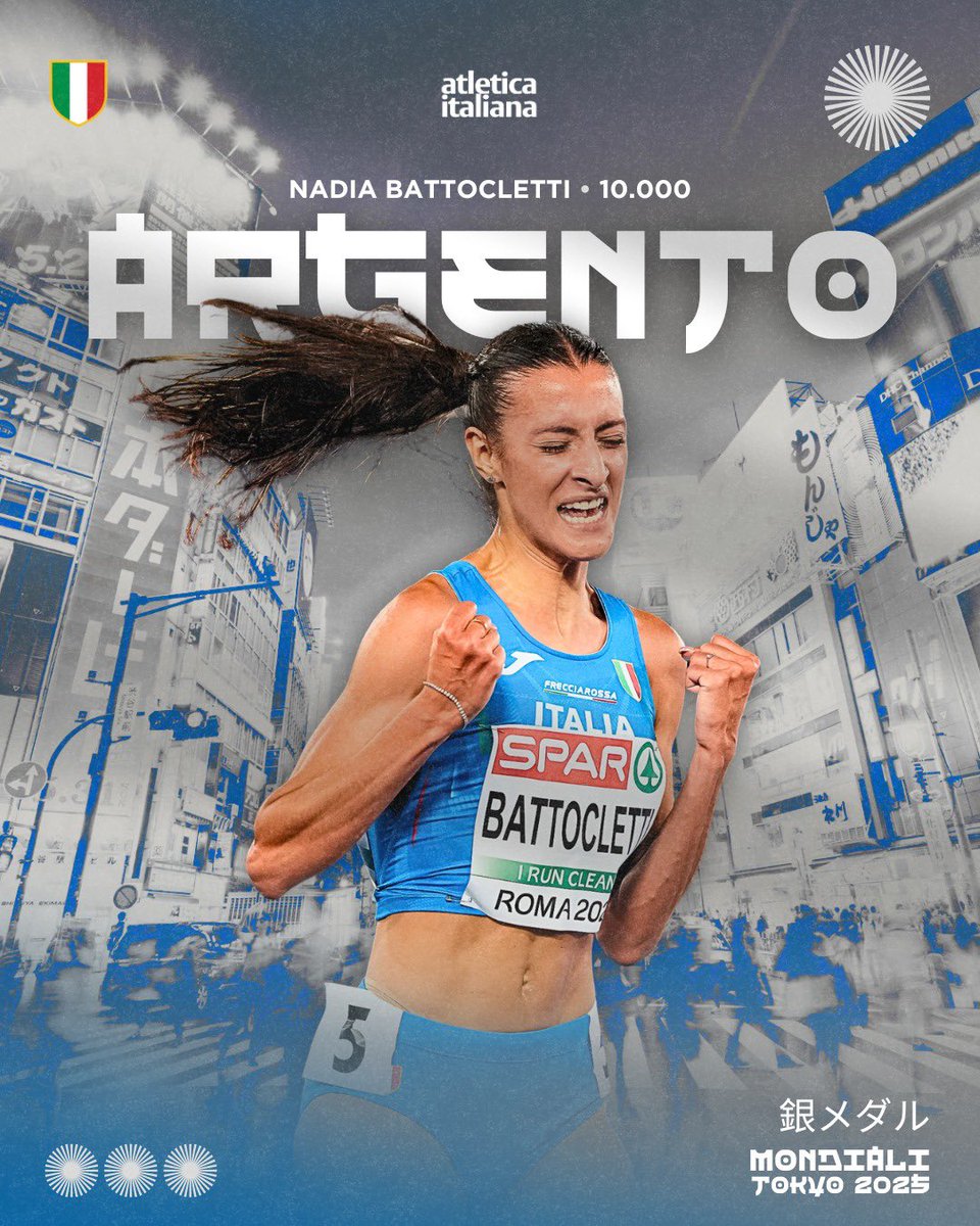 🔥 COME A PARIGIIIIIIII BATTOCLETTI ARGENTO MONDIALE DEI 10.000 A TOKYO!!! #Tokyo2025

Commovente Nadia Battocletti, è argento con il record italiano di 30:38.23, a un passo dalla keniana primatista del mondo Beatrice Chebet 

#atleticaitaliana #WorldAthleticsChamps